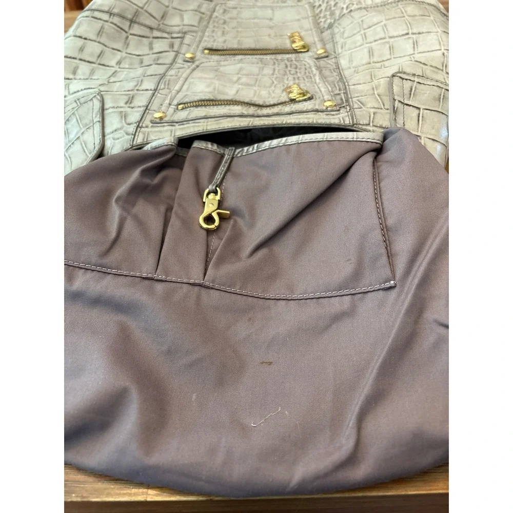 Kooba Hobo Bag Women Large Grey Excellent Croc Embossed Leather Gold Hardware